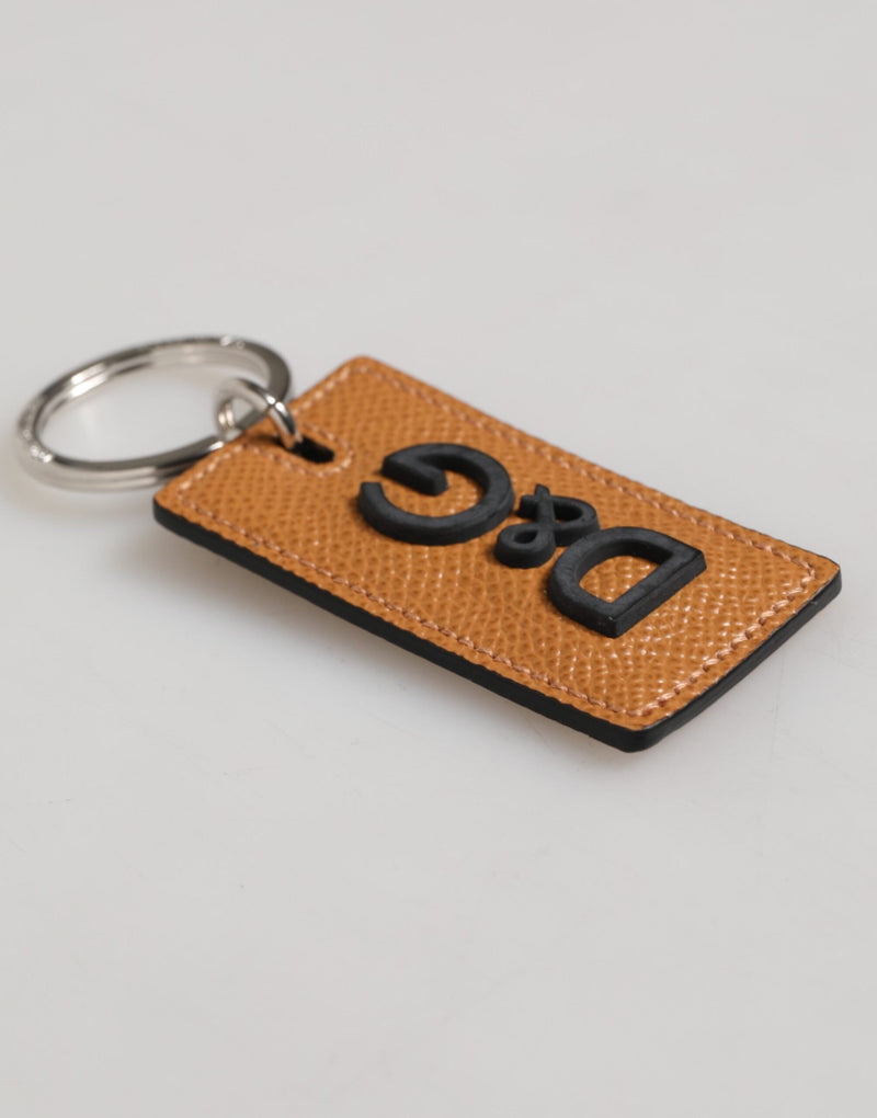 Brown Leather Logo Metal Ring Keychain Holder Men Keyring Dolce & Gabbana