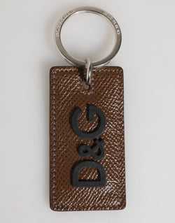 Dark Brown Leather Logo Metal Ring Keychain Holder Keyring Dolce & Gabbana