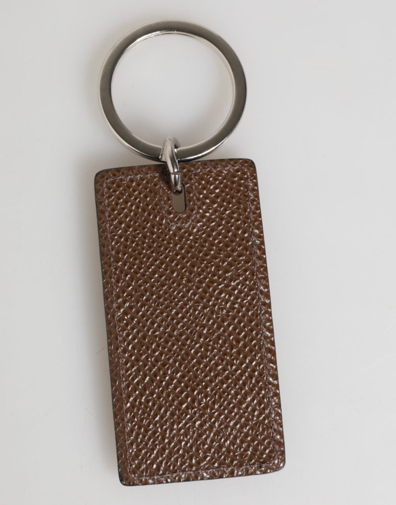Dark Brown Leather Logo Metal Ring Keychain Holder Keyring Dolce & Gabbana