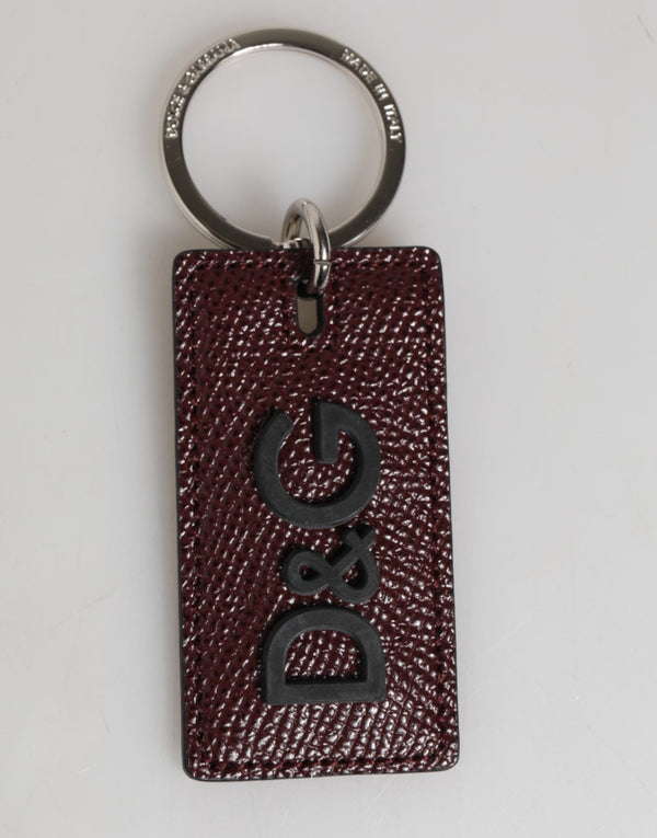 Dark Brown Leather Logo Metal Ring Men Keychain Keyring Dolce & Gabbana