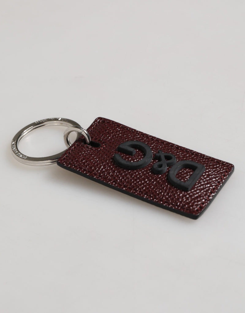 Dark Brown Leather Logo Metal Ring Men Keychain Keyring Dolce & Gabbana