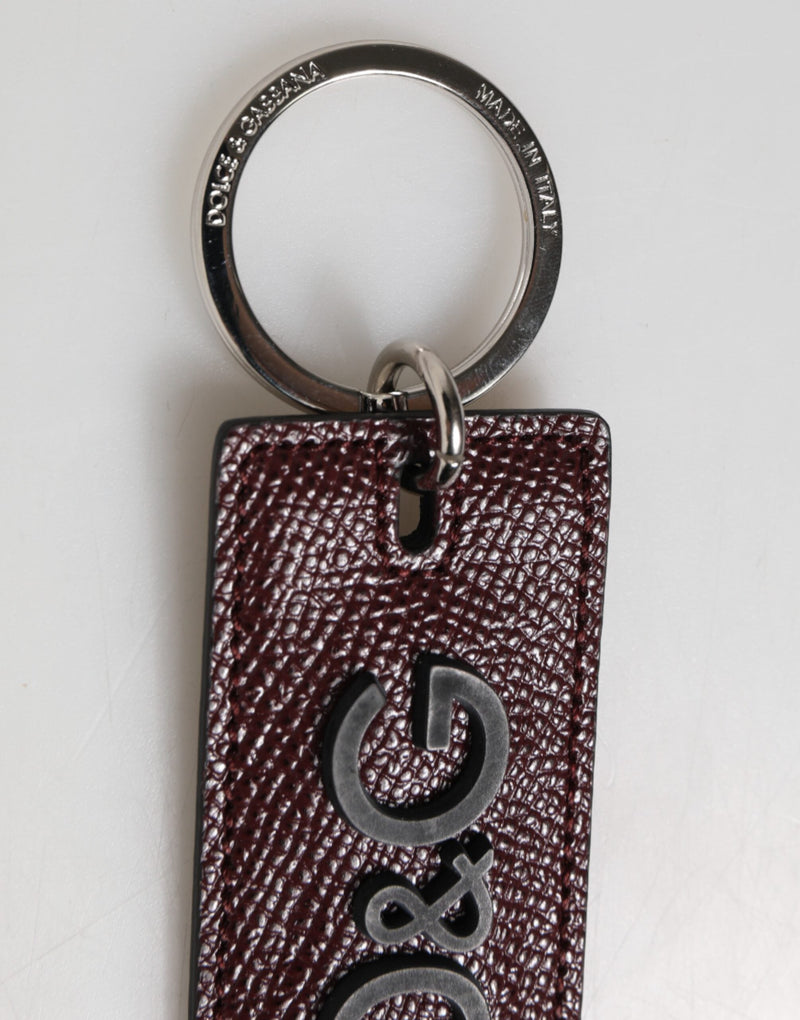 Dark Brown Leather Logo Metal Ring Men Keychain Keyring Dolce & Gabbana