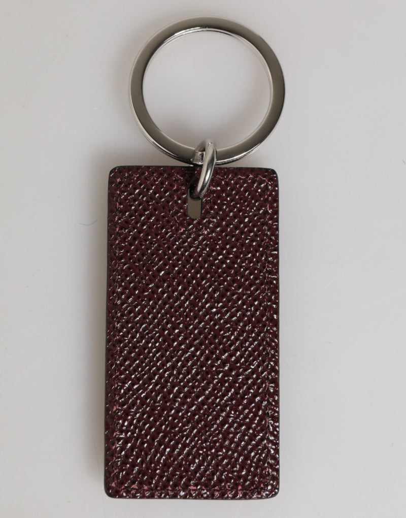 Dark Brown Leather Logo Metal Ring Men Keychain Keyring Dolce & Gabbana