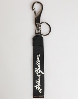Black White Polyester DG Logo Silver Men Keychain Keyring Dolce & Gabbana