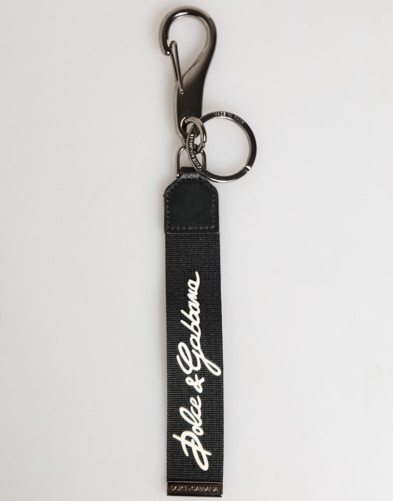 Black White Polyester DG Logo Silver Men Keychain Keyring Dolce & Gabbana
