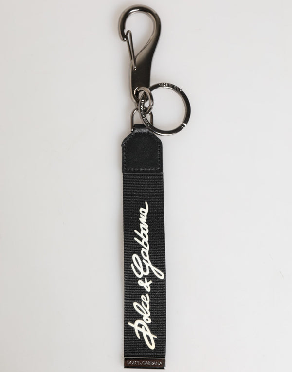 Black White Polyester DG Logo Silver Men Keychain Keyring Dolce & Gabbana