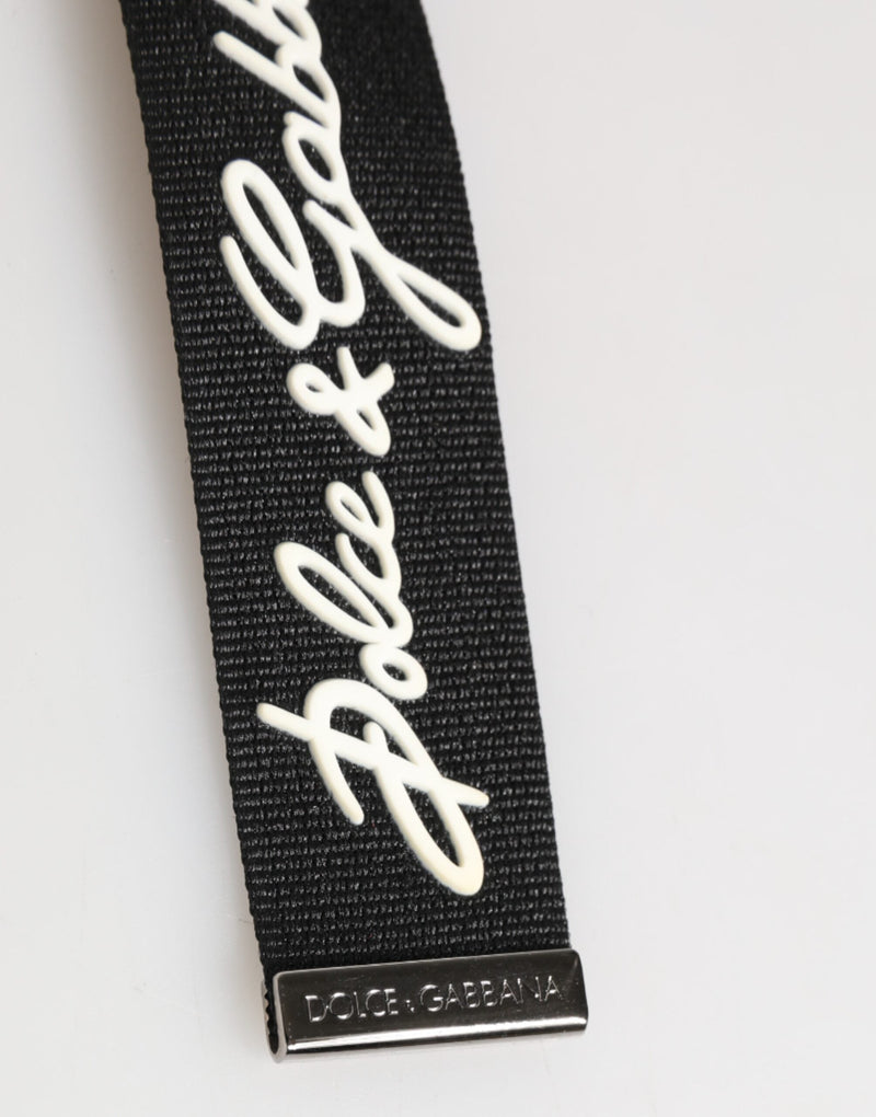 Black White Polyester DG Logo Silver Men Keychain Keyring Dolce & Gabbana