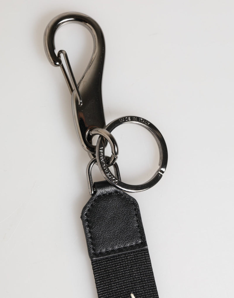 Black White Polyester DG Logo Silver Men Keychain Keyring Dolce & Gabbana