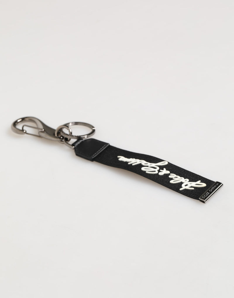 Black White Polyester DG Logo Silver Men Keychain Keyring Dolce & Gabbana