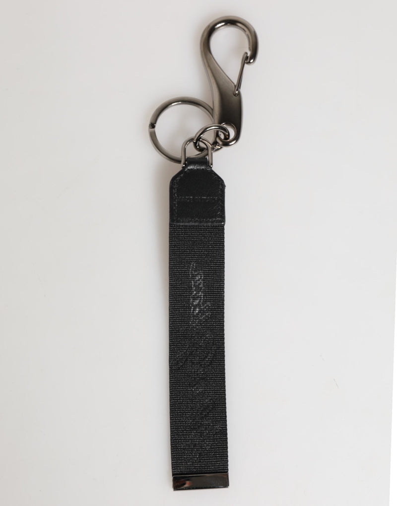 Black White Polyester DG Logo Silver Men Keychain Keyring Dolce & Gabbana