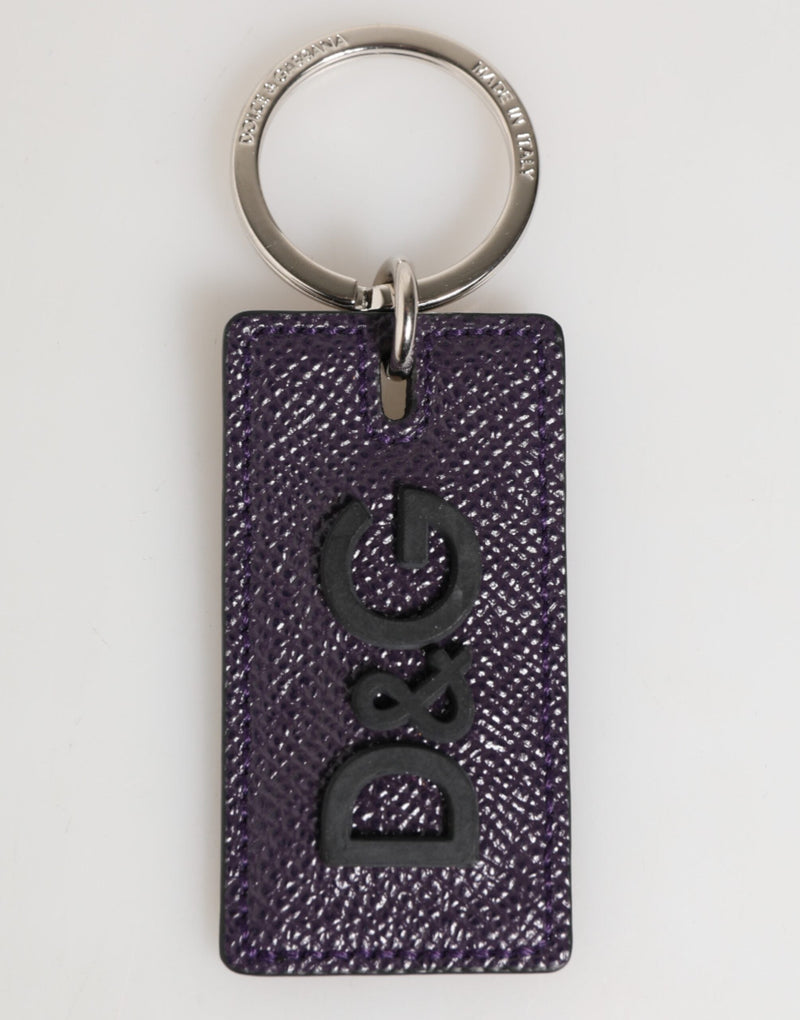 Violet Leather Logo Metal Ring Men Keychain Keyring Dolce & Gabbana
