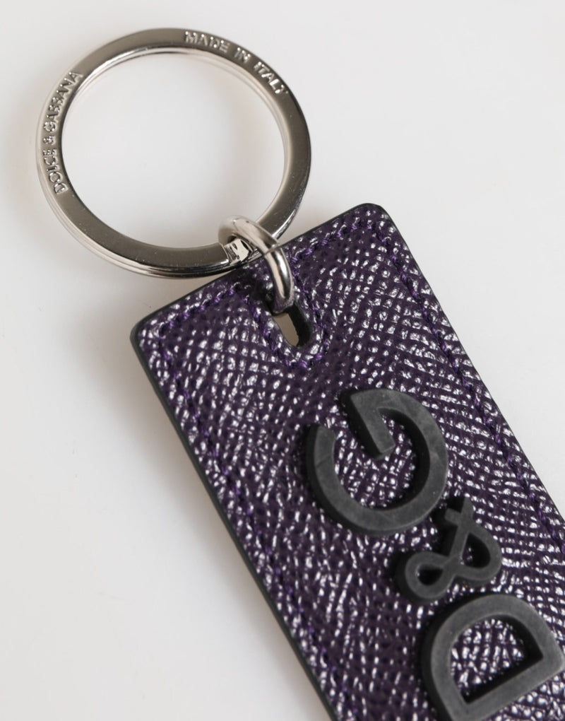 Violet Leather Logo Metal Ring Men Keychain Keyring Dolce & Gabbana