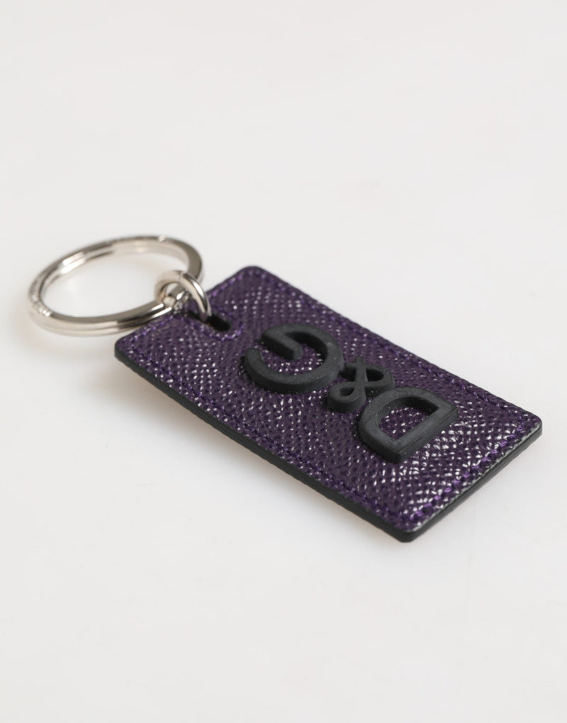 Violet Leather Logo Metal Ring Men Keychain Keyring Dolce & Gabbana