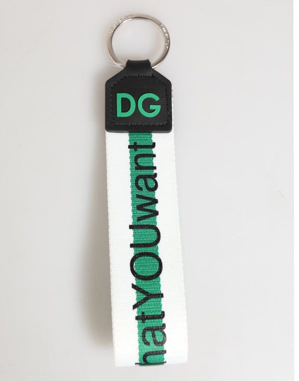 Green Logo Polyester Silver Brass Holder Keychain Keyring Dolce & Gabbana