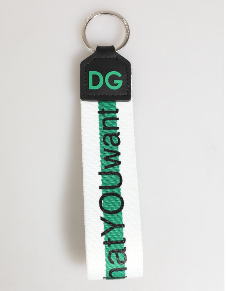 Green Logo Polyester Silver Brass Holder Keychain Keyring Dolce & Gabbana