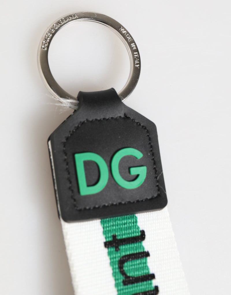 Green Logo Polyester Silver Brass Holder Keychain Keyring Dolce & Gabbana