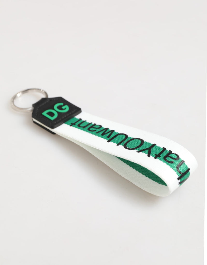 Green Logo Polyester Silver Brass Holder Keychain Keyring Dolce & Gabbana