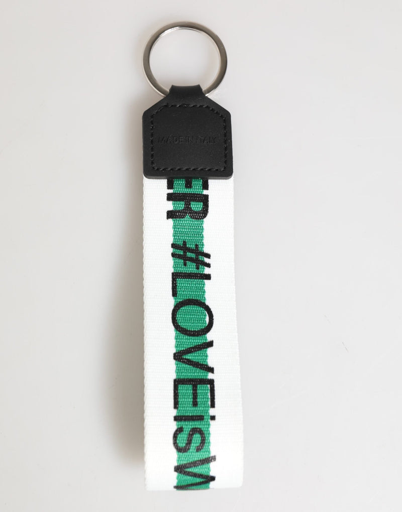 Green Logo Polyester Silver Brass Holder Keychain Keyring Dolce & Gabbana