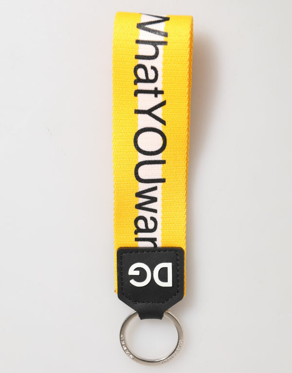 Yellow Logo Polyester Silver Brass Holder Keychain Keyring Dolce & Gabbana