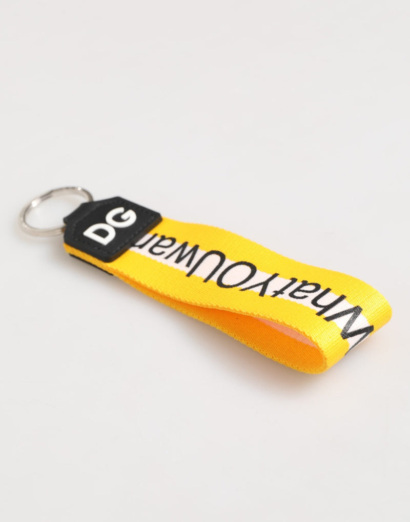 Yellow Logo Polyester Silver Brass Holder Keychain Keyring Dolce & Gabbana