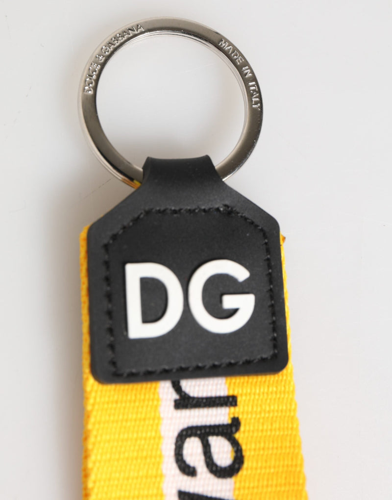 Yellow Logo Polyester Silver Brass Holder Keychain Keyring Dolce & Gabbana