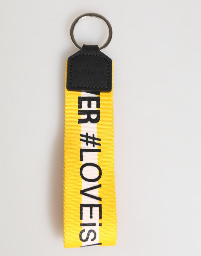 Yellow Logo Polyester Silver Brass Holder Keychain Keyring Dolce & Gabbana