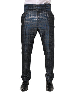 Blue Silver Shiny Silk Skinny Men Trouser Pants Dolce & Gabbana
