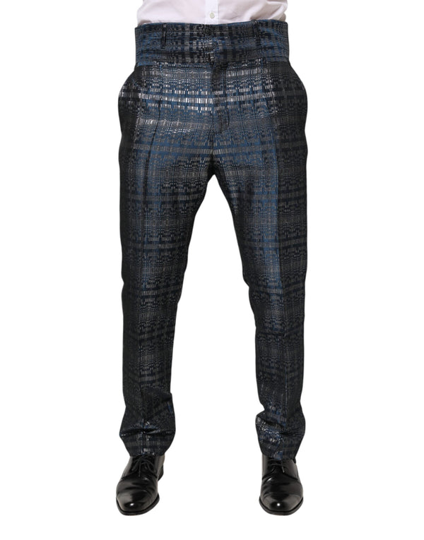 Blue Silver Shiny Silk Skinny Men Trouser Pants Dolce & Gabbana