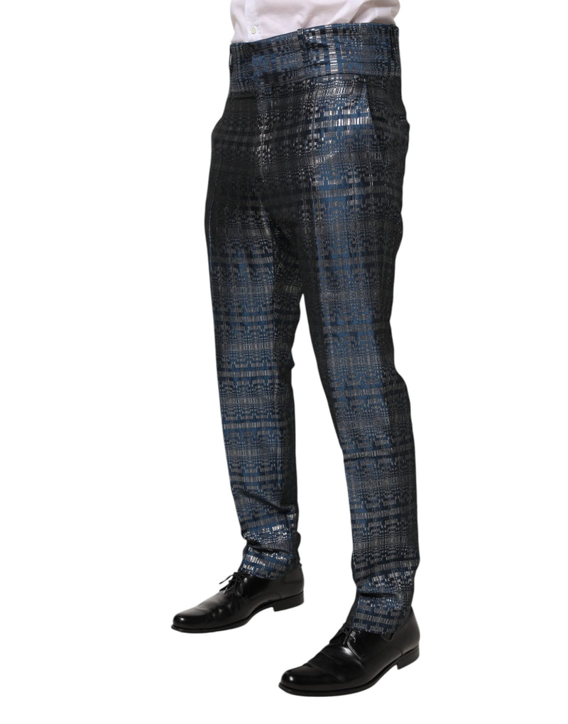 Blue Silver Shiny Silk Skinny Men Trouser Pants Dolce & Gabbana