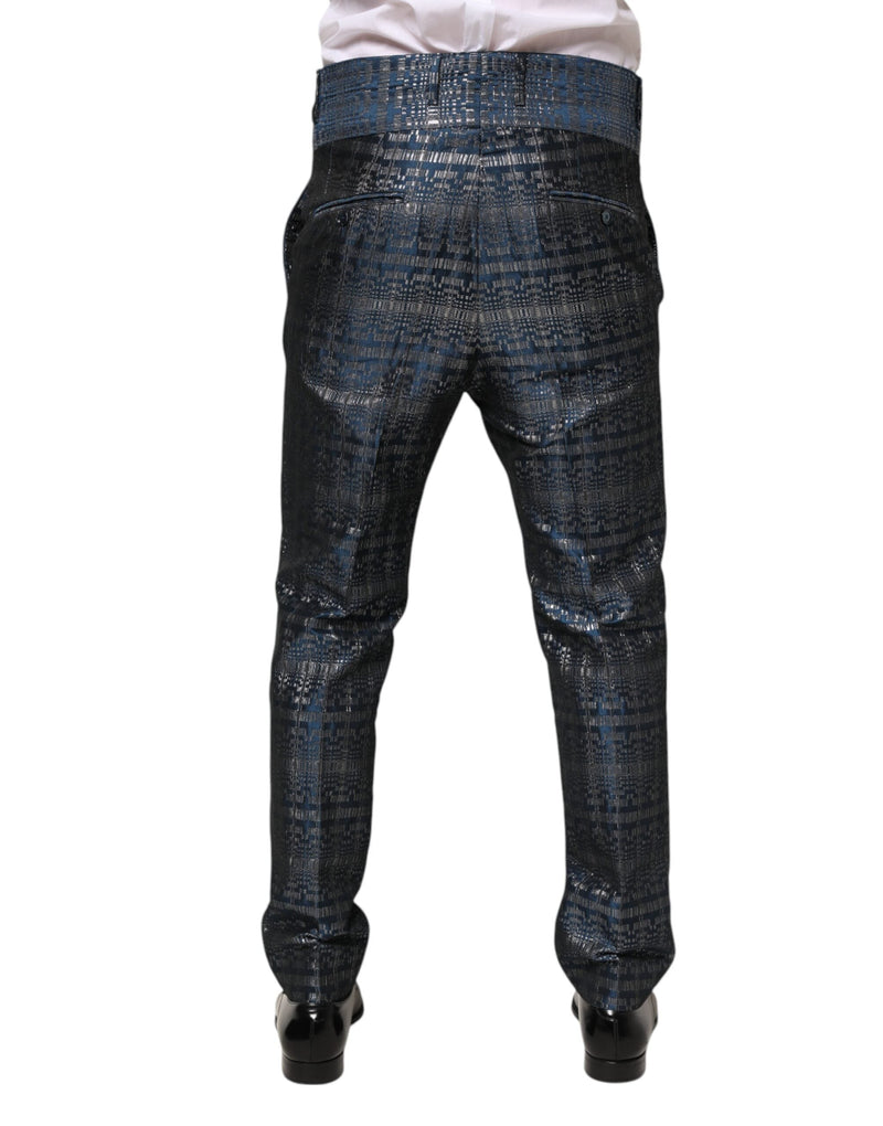 Blue Silver Shiny Silk Skinny Men Trouser Pants Dolce & Gabbana
