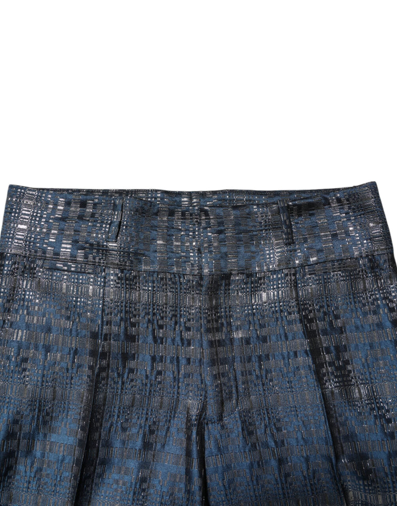 Blue Silver Shiny Silk Skinny Men Trouser Pants Dolce & Gabbana
