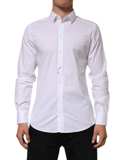 White Cotton GOLD Long Sleeves Formal Men Shirt Dolce & Gabbana