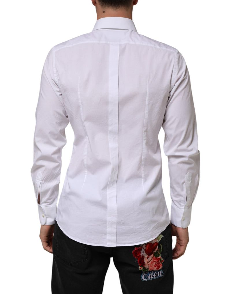 White Cotton GOLD Long Sleeves Formal Men Shirt Dolce & Gabbana