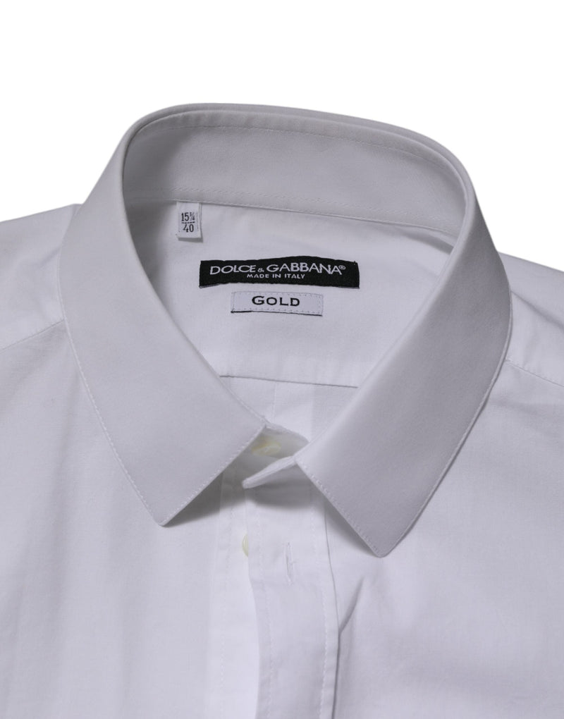White Cotton GOLD Long Sleeves Formal Men Shirt Dolce & Gabbana