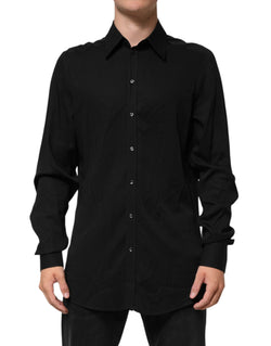 Black Viscose Long Sleeve Formal Dress Shirt Dolce & Gabbana
