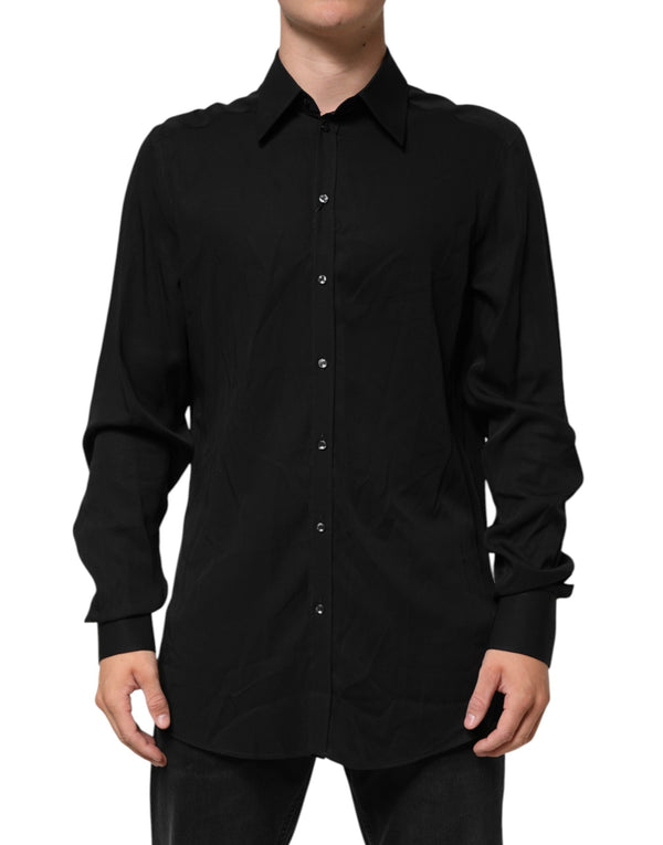 Black Viscose Long Sleeve Formal Dress Shirt Dolce & Gabbana