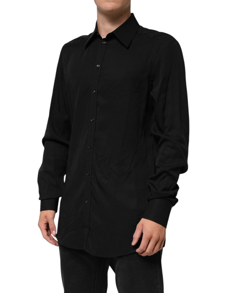Black Viscose Long Sleeve Formal Dress Shirt Dolce & Gabbana