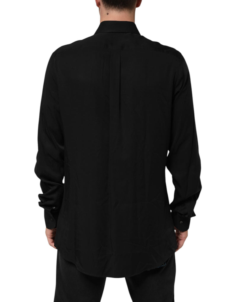 Black Viscose Long Sleeve Formal Dress Shirt Dolce & Gabbana