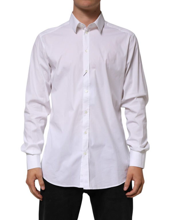 White Cotton GOLD Long Sleeves Formal Shirt Dolce & Gabbana