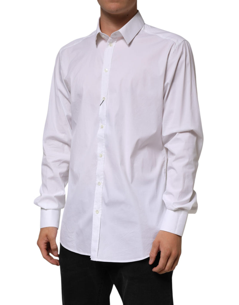 White Cotton GOLD Long Sleeves Formal Shirt Dolce & Gabbana