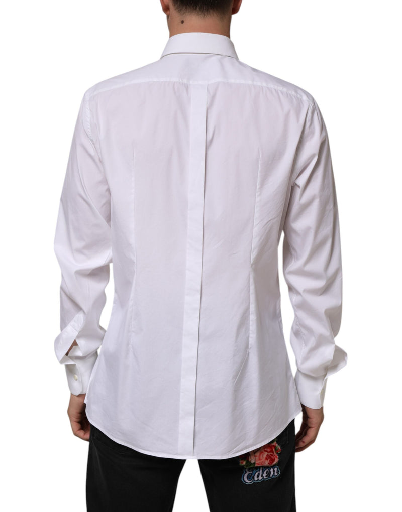 White Cotton GOLD Long Sleeves Formal Shirt Dolce & Gabbana