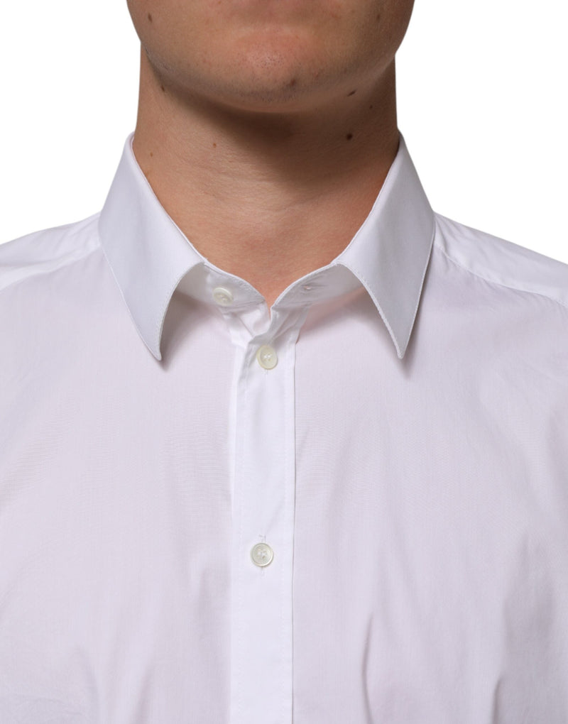 White Cotton GOLD Long Sleeves Formal Shirt Dolce & Gabbana
