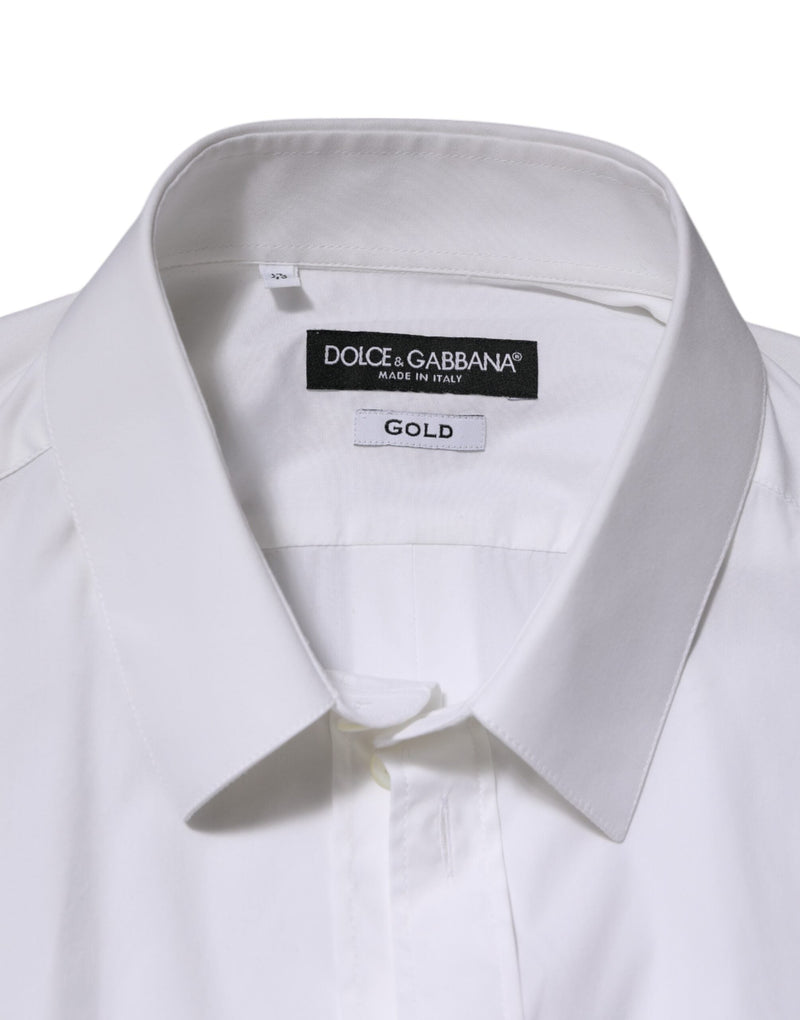White Cotton GOLD Long Sleeves Formal Shirt Dolce & Gabbana