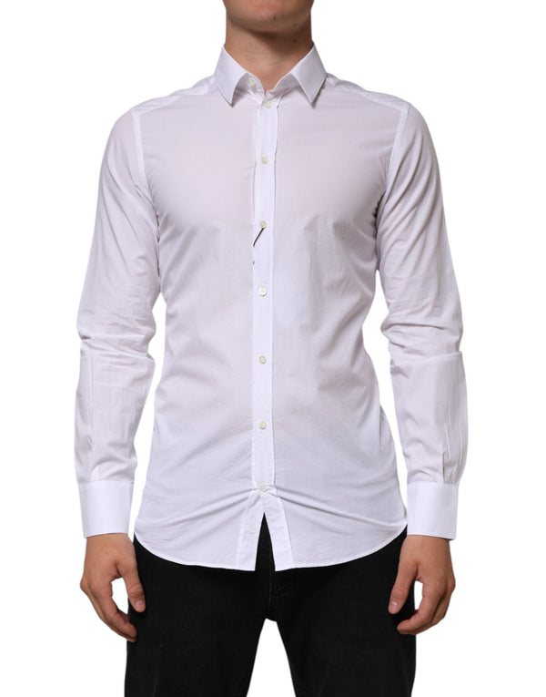 White Cotton GOLD Formal Men Longsleeves Shirt Dolce & Gabbana
