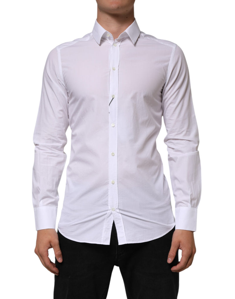 White Cotton GOLD Formal Men Longsleeves Shirt Dolce & Gabbana