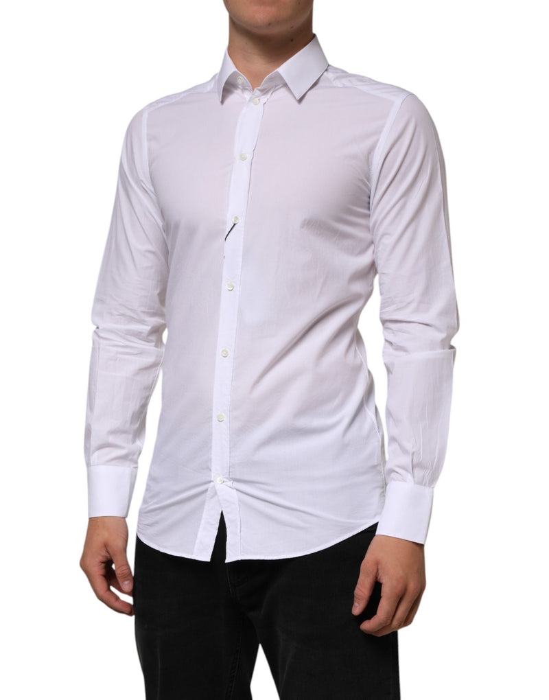 White Cotton GOLD Formal Men Longsleeves Shirt Dolce & Gabbana