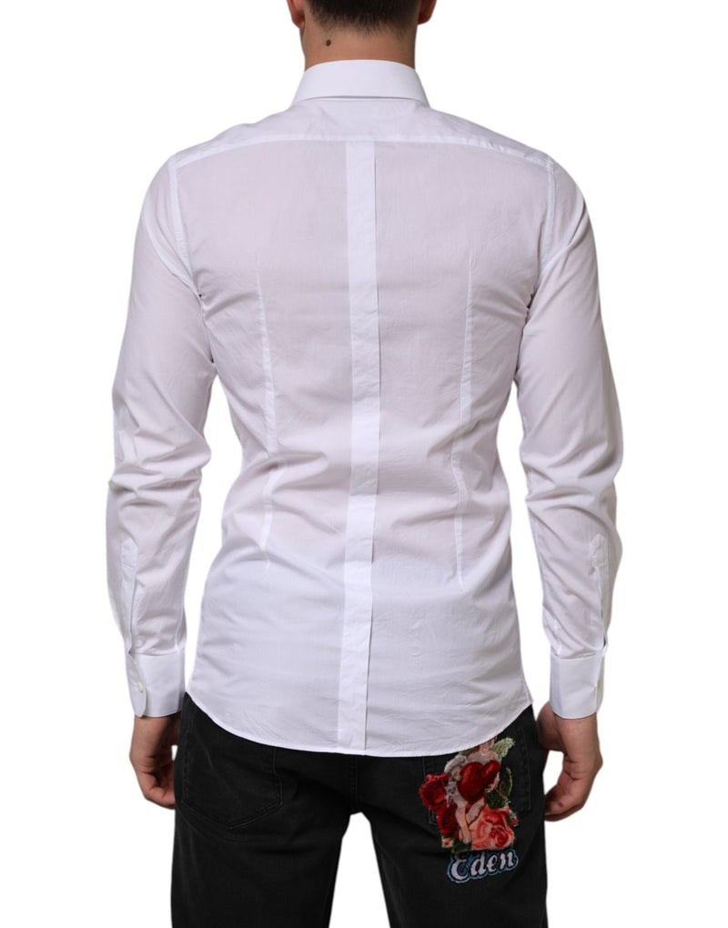 White Cotton GOLD Formal Men Longsleeves Shirt Dolce & Gabbana