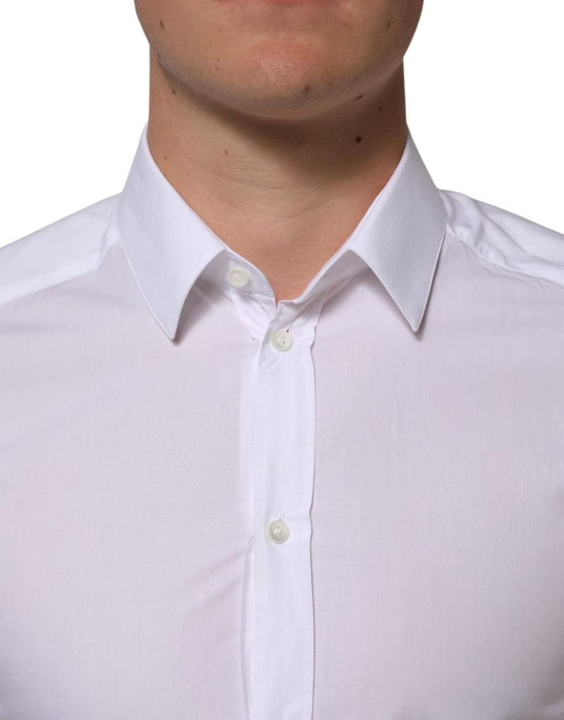 White Cotton GOLD Formal Men Longsleeves Shirt Dolce & Gabbana