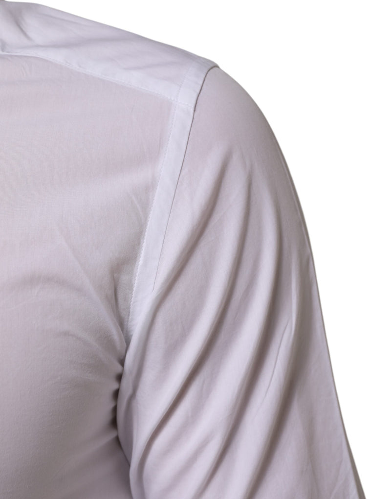 White Cotton GOLD Formal Men Longsleeves Shirt Dolce & Gabbana