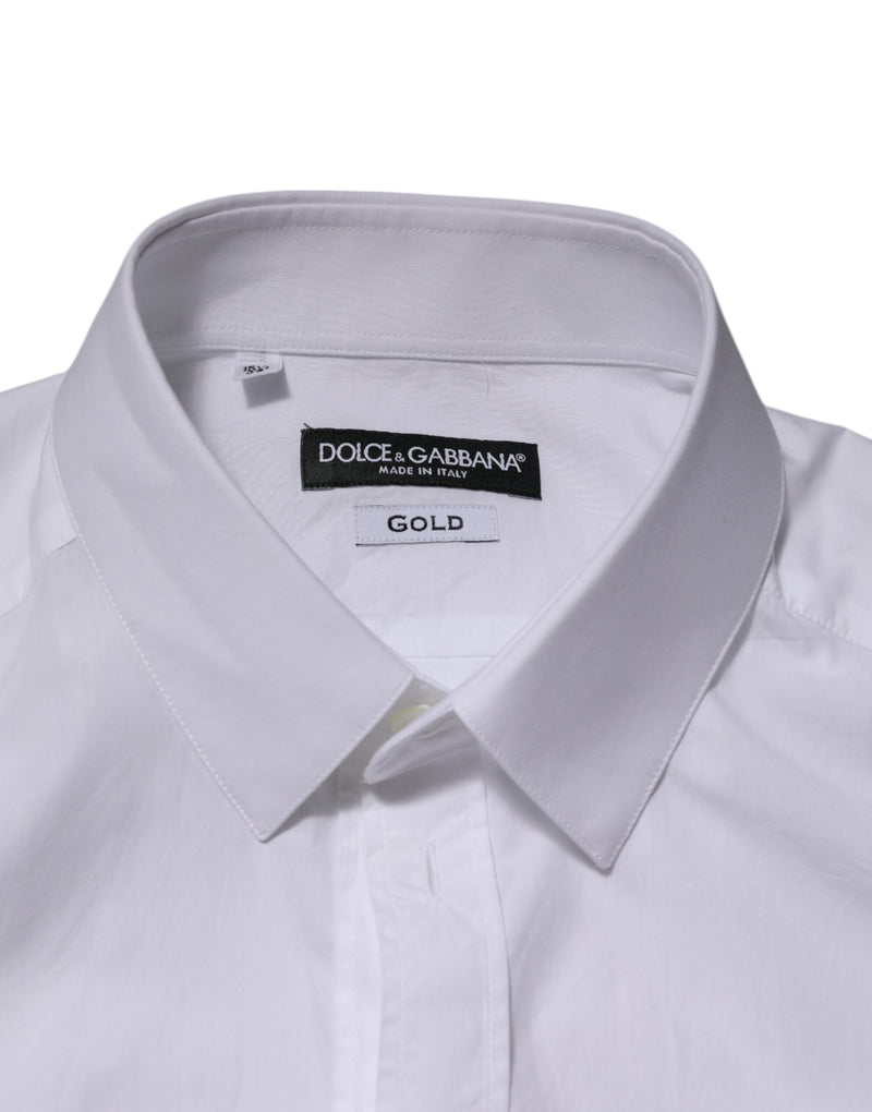 White Cotton GOLD Formal Men Longsleeves Shirt Dolce & Gabbana